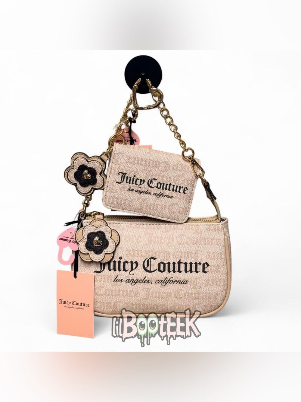 Juicy Couture Sandstone Summer Garden Shoulder Bag & Wallet Set w Flower Charms
